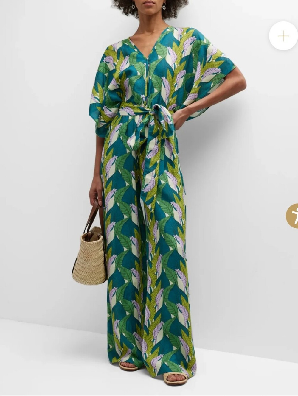 Jaline Resort Natasha Leaf Print Jumpsuit Size Small